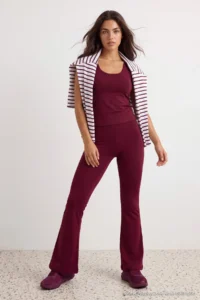 TRENDYOLMİLLA Burgundy Brushed Soft Material Flare/flared leg Knitting Sports Leggings - Image 2
