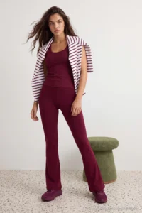 TRENDYOLMİLLA Burgundy Brushed Soft Material Flare/flared leg Knitting Sports Leggings - Image 3