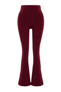 TRENDYOLMİLLA Burgundy Brushed Soft Material Flare/flared leg Knitting Sports Leggings - Image 5