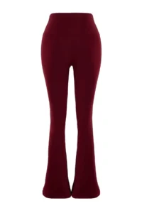 TRENDYOLMİLLA Burgundy Brushed Soft Material Flare/flared leg Knitting Sports Leggings - Image 7