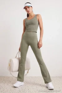 TRENDYOLMİLLA Khaki Brushed Soft Material Flare/flared leg Knitting Sports Leggings