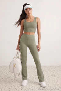 TRENDYOLMİLLA Khaki Brushed Soft Material Flare/flared leg Knitting Sports Leggings - Image 2