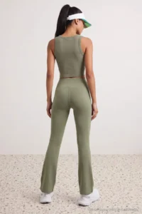 TRENDYOLMİLLA Khaki Brushed Soft Material Flare/flared leg Knitting Sports Leggings - Image 3