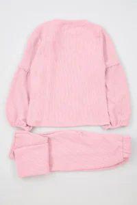 TRENDYOLMİLLA KIDS Dusty ROSE Appliqued Plain Knitting Girls' textured Sweatshirt and Tracksuit Top and Bottom Set - Image 3