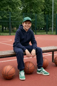 TRENDYOLMİLLA KIDS NAVY BLUE Cotton Plain Hooded Knitting Boys' Sweatshirt and Tracksuit Top and Bottom Set - Image 2