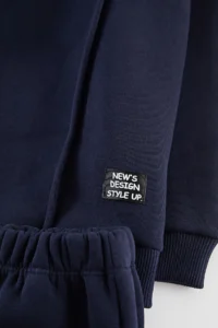 TRENDYOLMİLLA KIDS NAVY BLUE Cotton Plain Hooded Knitting Boys' Sweatshirt and Tracksuit Top and Bottom Set - Image 4