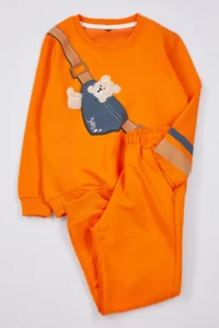 TRENDYOLMİLLA KIDS Orange 100% Cotton Boys' Printed Thin Sweatshirt and Tracksuit Top and Bottom Set - Image 3