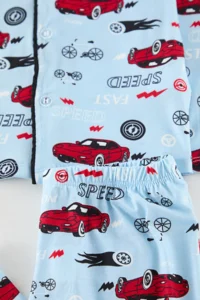 TRENDYOLMİLLA KIDS Baby BLUE Soft textured Boys' Printed Knitting Pajamas Set - Image 2