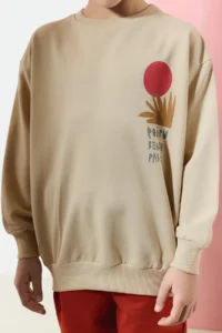 TRENDYOLMİLLA KIDS Beige Cotton Printed Knitting Boys' Regular Sweatshirt and Tracksuit Thin Top and Bottom Set - Image 3