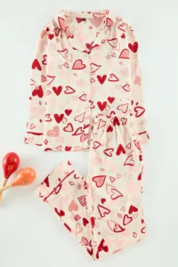 TRENDYOLMİLLA KIDS Multicolored Girls' Heart Patterned Mini Me Mother Girl Weaving Pajama Set - Image 2