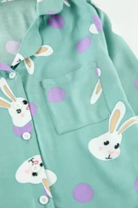TRENDYOLMİLLA KIDS Multicolored Rabbit Patterned Girls' Mini Me Mother Girls Pajama Set Bottom Top Set - Image 3