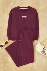TRENDYOLMİLLA KIDS Lilac Cotton Kalpli Oversized Girls' Knitting Bottom - Top Set - Image 3