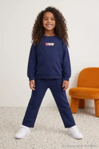 TRENDYOLMİLLA KIDS NAVY BLUE Kalpli Oversized Girls' Knitting Bottom - Top Set - Image 4