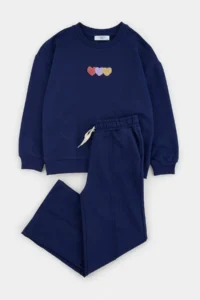 TRENDYOLMİLLA KIDS NAVY BLUE Kalpli Oversized Girls' Knitting Bottom - Top Set - Image 5