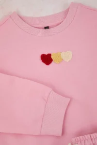 TRENDYOLMİLLA KIDS PINK Cotton Kalpli Oversized Girls' Knitting Bottom - Top Set - Image 4