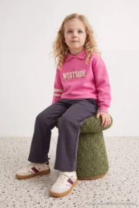 TRENDYOLMİLLA KIDS Anthracite Slogan Knitting Bottom - Top Set - Image 2