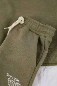 TRENDYOLMİLLA KIDS Khaki Cotton Polo Shirt Collar Boys' Knitting Thick Sweatshirt and Tracksuit Bottom -Top Set - Image 4