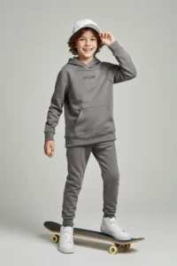 TRENDYOLMİLLA KIDS Anthracite Hooded Knitting Boys' Sweatshirt and Tracksuit Thick Bottom - Top Set