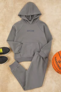 TRENDYOLMİLLA KIDS Anthracite Hooded Knitting Boys' Sweatshirt and Tracksuit Thick Bottom - Top Set - Image 2
