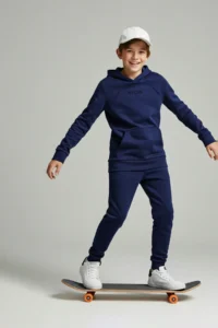 TRENDYOLMİLLA KIDS NAVY BLUE Hooded Knitting Boys' Sweatshirt and Tracksuit Thick Bottom - Top Set
