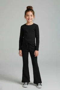 TRENDYOLMİLLA KIDS Black Plain/Basic Flexible Crew Neck Regular Knitting Girls' Tights Bottom - Top Set