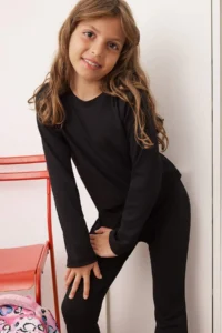 TRENDYOLMİLLA KIDS Black Plain/Basic Flexible Crew Neck Regular Knitting Girls' Tights Bottom - Top Set - Image 4