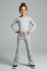 TRENDYOLMİLLA KIDS Gray Melange Plain/Basic Flexible Regular Knitting Girls' Tights Bottom - Top Set