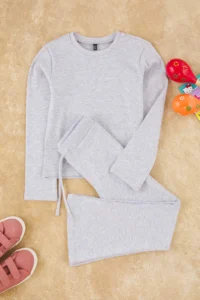 TRENDYOLMİLLA KIDS Gray Melange Plain/Basic Flexible Regular Knitting Girls' Tights Bottom - Top Set - Image 2