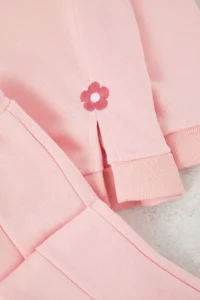 TRENDYOLMİLLA KIDS Light PINK Cotton Floral Girls' Knitting Thick Sweatshirt and Tracksuit Bottom - Top Set - Image 3