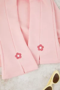 TRENDYOLMİLLA KIDS Light PINK Cotton Floral Girls' Knitting Thick Sweatshirt and Tracksuit Bottom - Top Set - Image 4