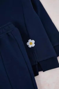 TRENDYOLMİLLA KIDS NAVY BLUE Cotton Floral Regular Girls' Knitting Bottom - Top Set - Image 3