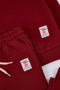 TRENDYOLMİLLA KIDS Burgundy Cotton Plain Crew Neck Oversized Girls' Knitting Bottom - Top Set - Image 3