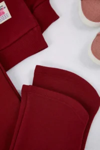 TRENDYOLMİLLA KIDS Burgundy Cotton Plain Crew Neck Oversized Girls' Knitting Bottom - Top Set - Image 4