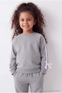 TRENDYOLMİLLA KIDS Gray Color Bloklu Knitting Bottom - Top Set - Image 2