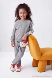 TRENDYOLMİLLA KIDS Gray Color Bloklu Knitting Bottom - Top Set - Image 3