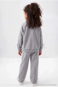 TRENDYOLMİLLA KIDS Gray Color Bloklu Knitting Bottom - Top Set - Image 4