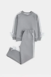 TRENDYOLMİLLA KIDS Gray Color Bloklu Knitting Bottom - Top Set - Image 5