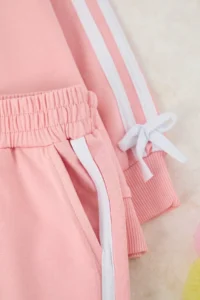 TRENDYOLMİLLA KIDS PINK Girls' Cotton Plain Crew Neck Thin Sweatshirt and Tracksuit Bottom - Top Set - Image 3