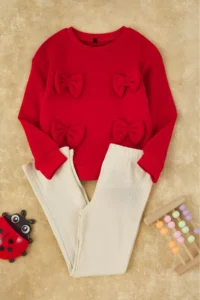 TRENDYOLMİLLA KIDS Red Cotton Plain Crew Neck OversizeGirl Kids Knitting Bottom - Top - Image 2
