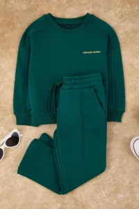 TRENDYOLMİLLA KIDS Emerald Green Girls'/Boys' Knitting Thick Sweatshirt and Tracksuit Bottom - Top Set - Image 2
