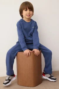 TRENDYOLMİLLA KIDS Petrol Cotton Girls'/Boys' Knitting Thick Sweatshirt and Tracksuit Bottom - Top Set