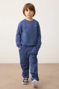 TRENDYOLMİLLA KIDS Petrol Cotton Girls'/Boys' Knitting Thick Sweatshirt and Tracksuit Bottom - Top Set - Image 3