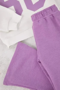 TRENDYOLMİLLA KIDS Lilac Cotton Printed Oversized Girls' Knitting Thick Sweatshirt and Tracksuit Bottom - Top Set - Image 3