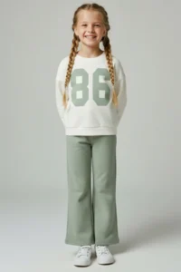 TRENDYOLMİLLA KIDS MINT Cotton Printed Oversized Girls' Knitting Bottom - Top Set