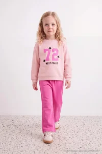 TRENDYOLMİLLA KIDS Powder PINK Slogan Knitting Bottom - Top Set - Image 2