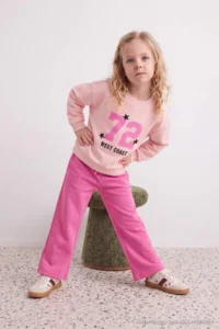 TRENDYOLMİLLA KIDS Powder PINK Slogan Knitting Bottom - Top Set - Image 3