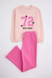TRENDYOLMİLLA KIDS Powder PINK Slogan Knitting Bottom - Top Set - Image 5