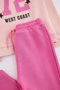 TRENDYOLMİLLA KIDS Powder PINK Slogan Knitting Bottom - Top Set - Image 6