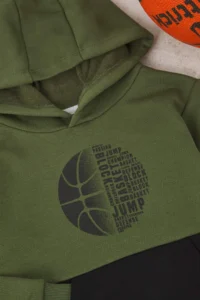 TRENDYOLMİLLA KIDS Green Cotton Color Bloklu Hooded Regular Boys' Knitting Bottom - Top Set - Image 5