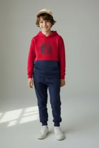TRENDYOLMİLLA KIDS Red Color Blocked Hooded Boys' Knitting Sweathirt and Tracksuit Bottom - Top Set